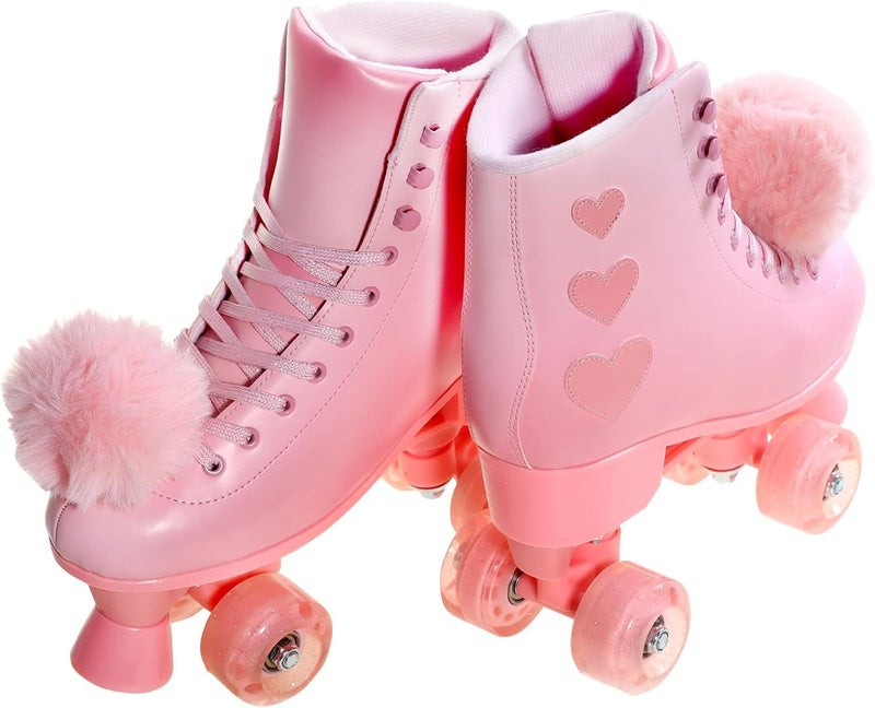 JetHok Roller Skates for Women, High Top PU Leather Rollerskates, Shiny Double-Row Four Pink Wheels Quad Skates for Girls and Age 8-50 Indoor Outdoor - Image 5